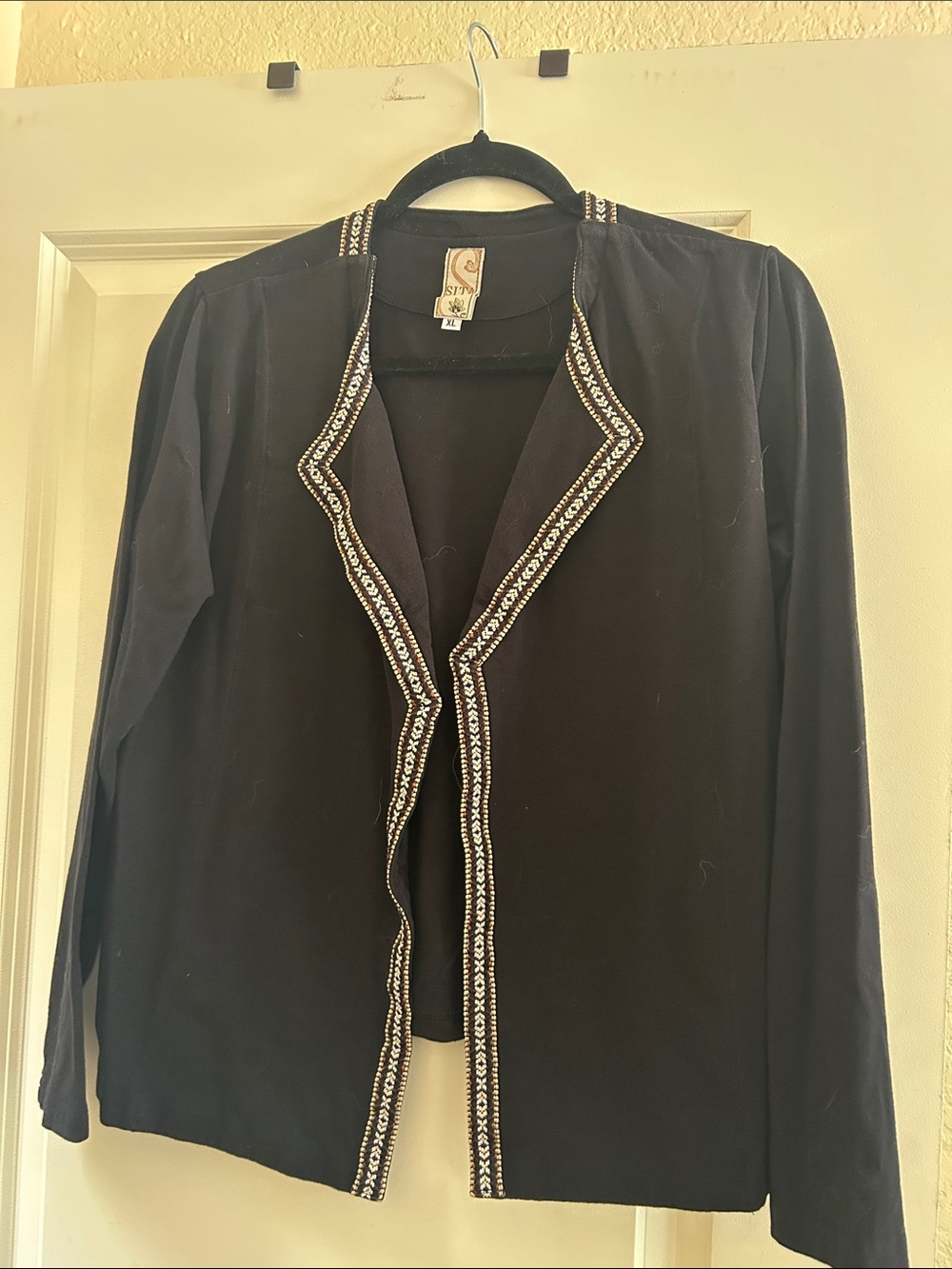 Embellished Black Open-Front Blazer Jacket